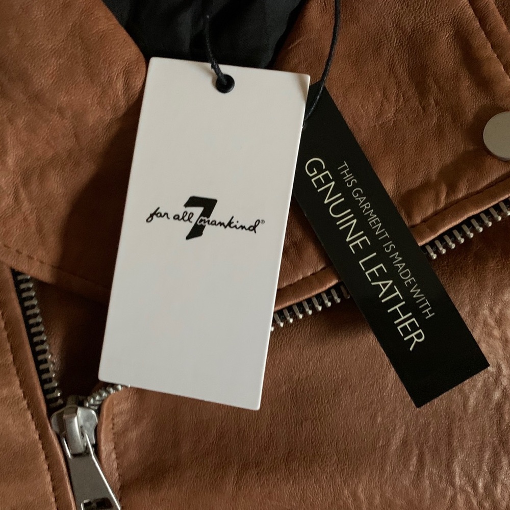 7 For All Mankind Brown Leather Moto Jacket - Picture 8 of 8